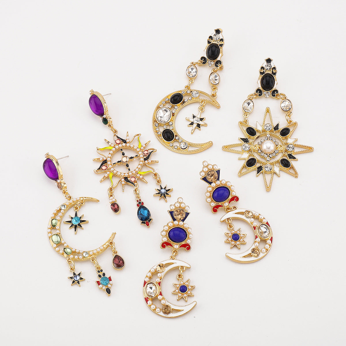 Pendientes de estrella y luna asimétricos con cristales para mujer: dulces y atrevidos