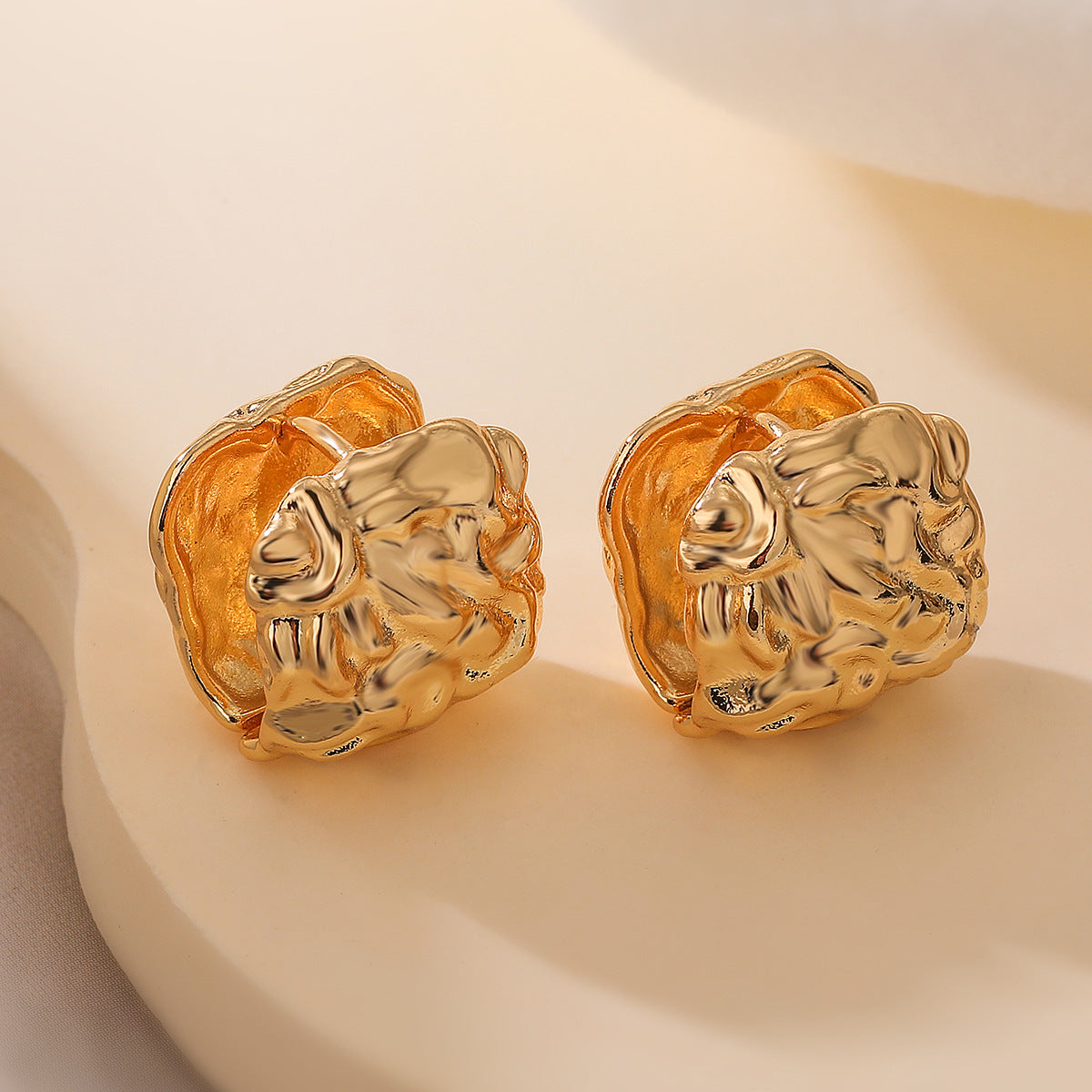 Minimalist Square Geometric Copper Earrings with Gold Plating for Women, Irregular Design Fashion Ear Studs