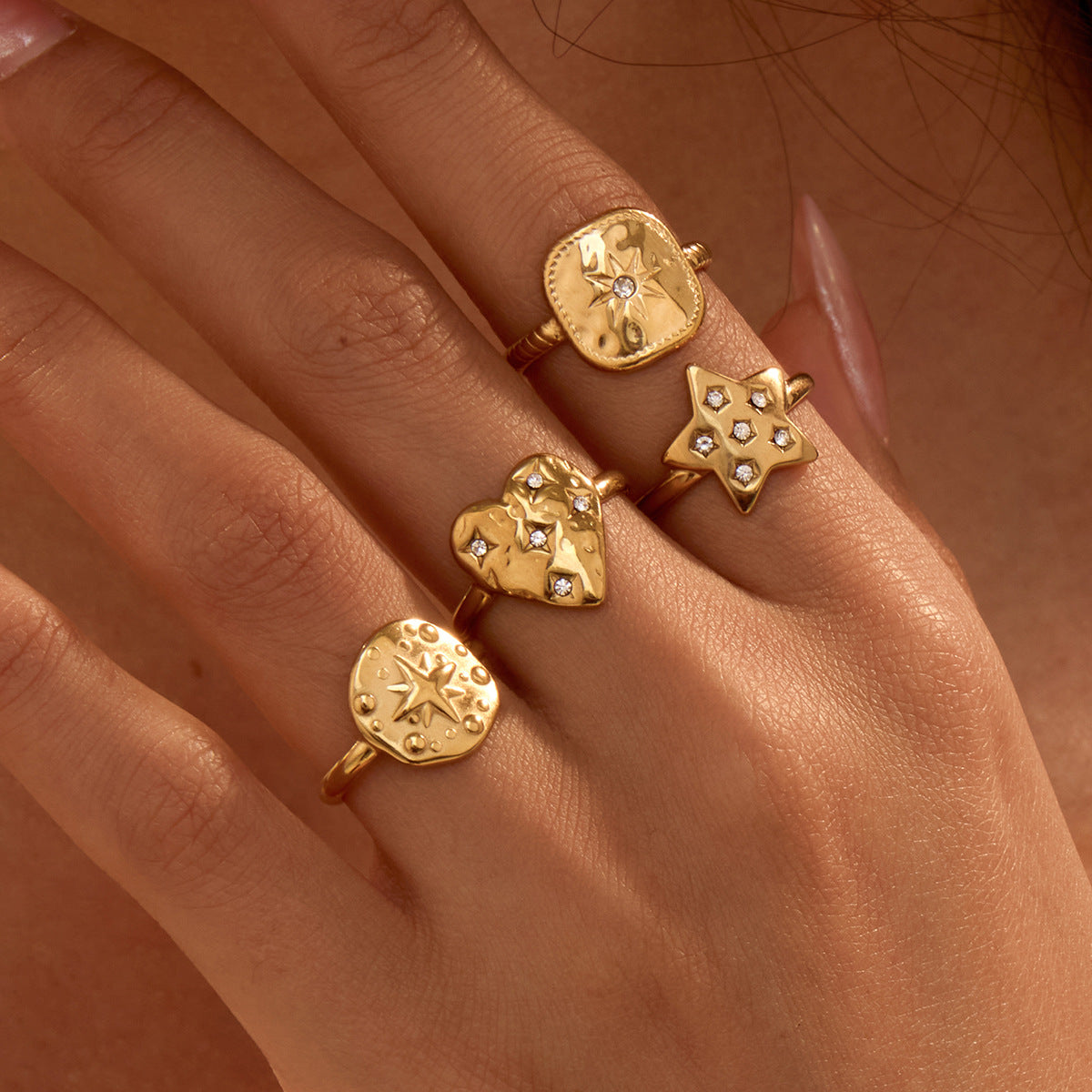 Anillo de Lujo Geométrico de Acero Inoxidable con Baño de Oro de 18K Ajustable Accesorio de Moda para Mujer