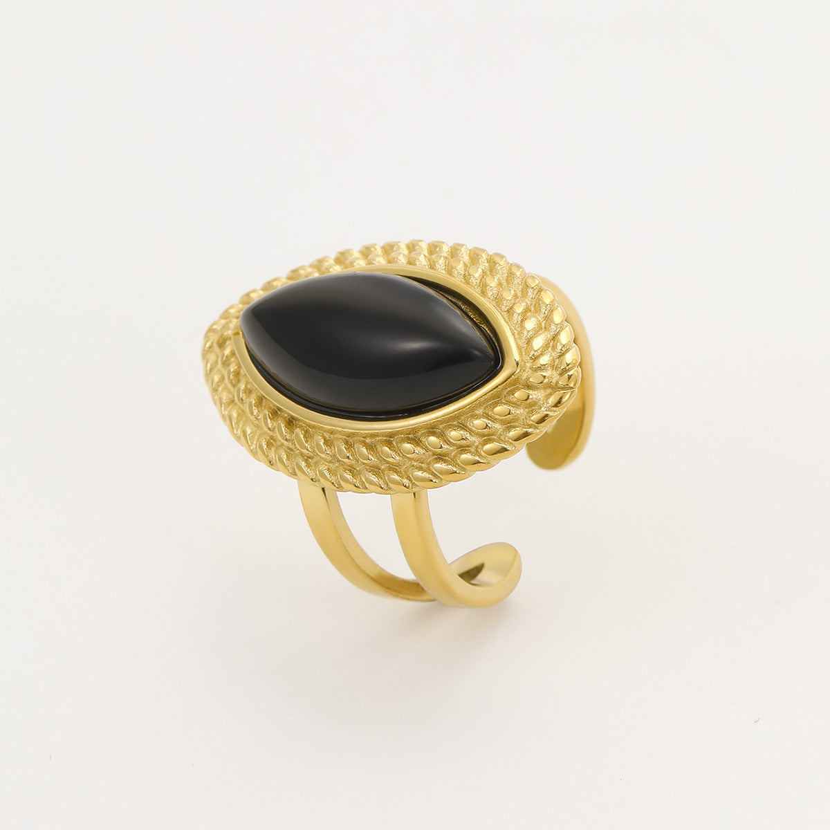 Anello regolabile aperto da donna in acciaio inossidabile placcato oro 18 carati con taglio marquise geometrico di lusso