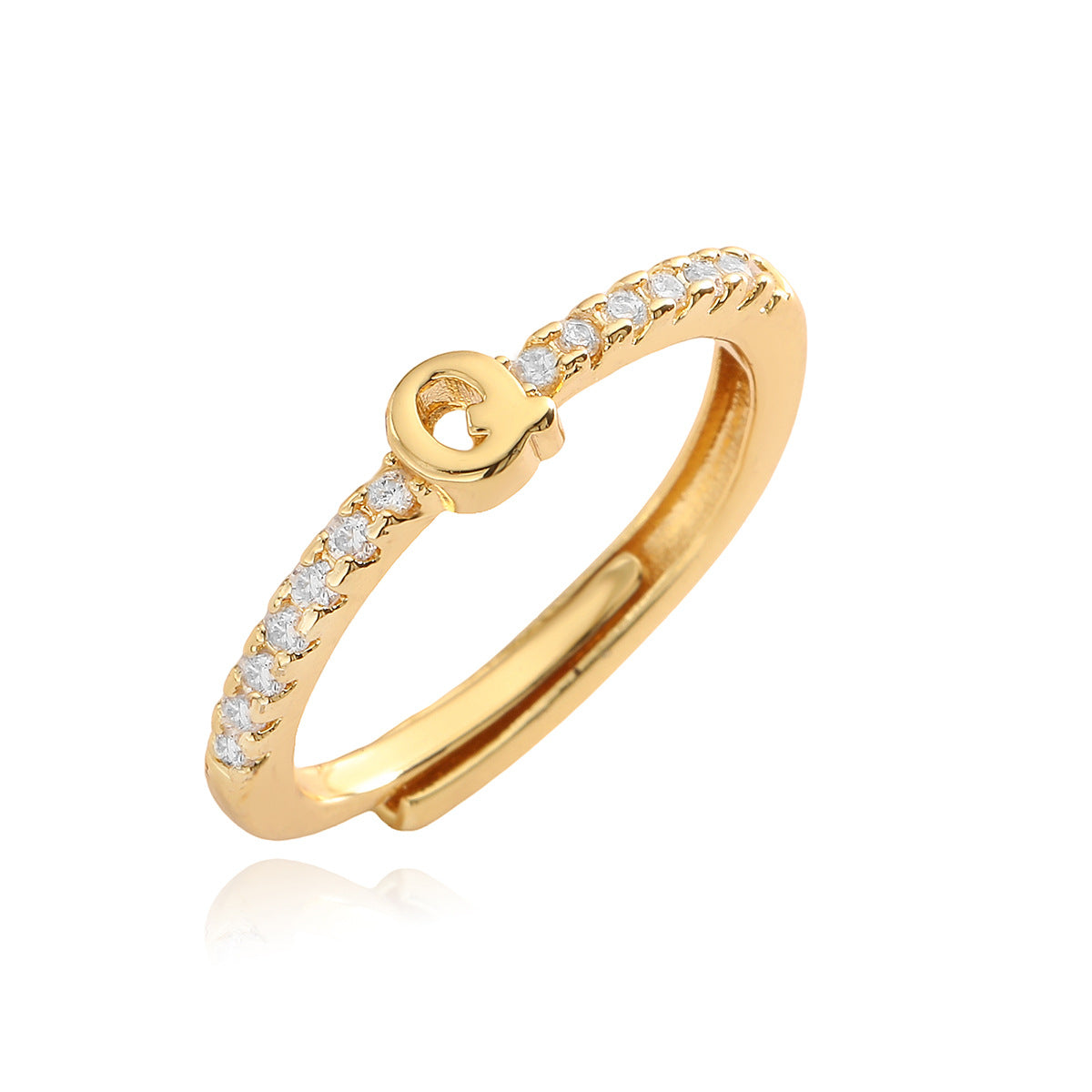 Anello in Rame Geometria Minimalista con Placcatura in Oro 18K e Zirconia Cubica, Design Regolabile a Lettera per Donna