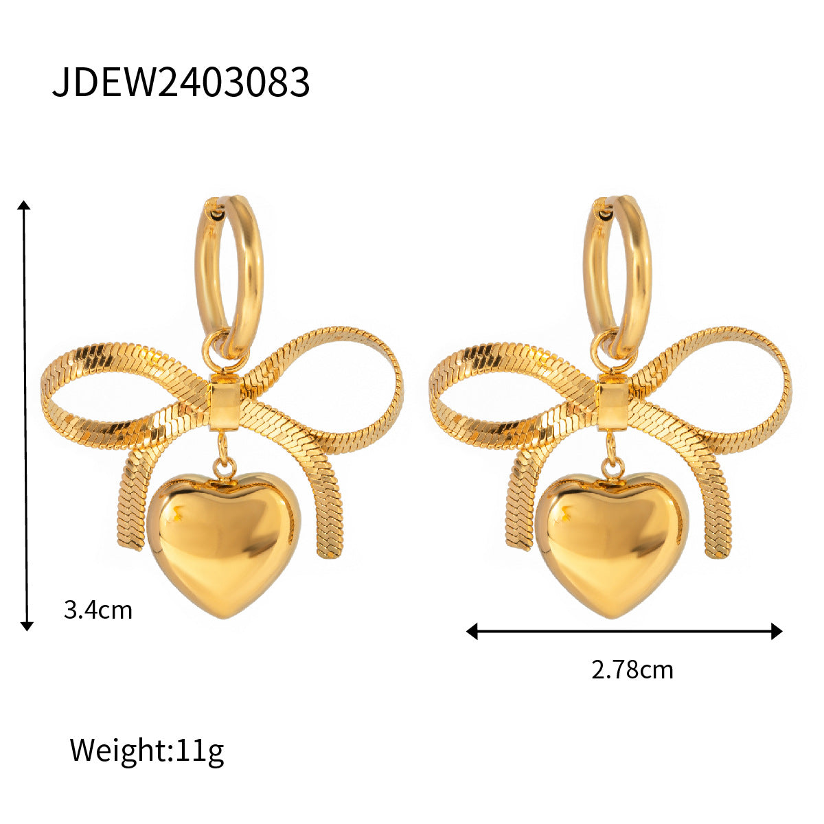 Elegant Heart Bow Stainless Steel Stud Earrings with Cubic Zirconia Plated Finish for Women