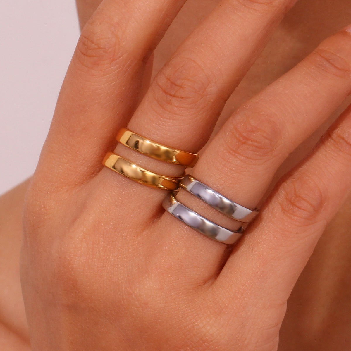 Minimalist Geometric Stainless Steel Plated 18K Gold Double Layer Cross Ring for Women