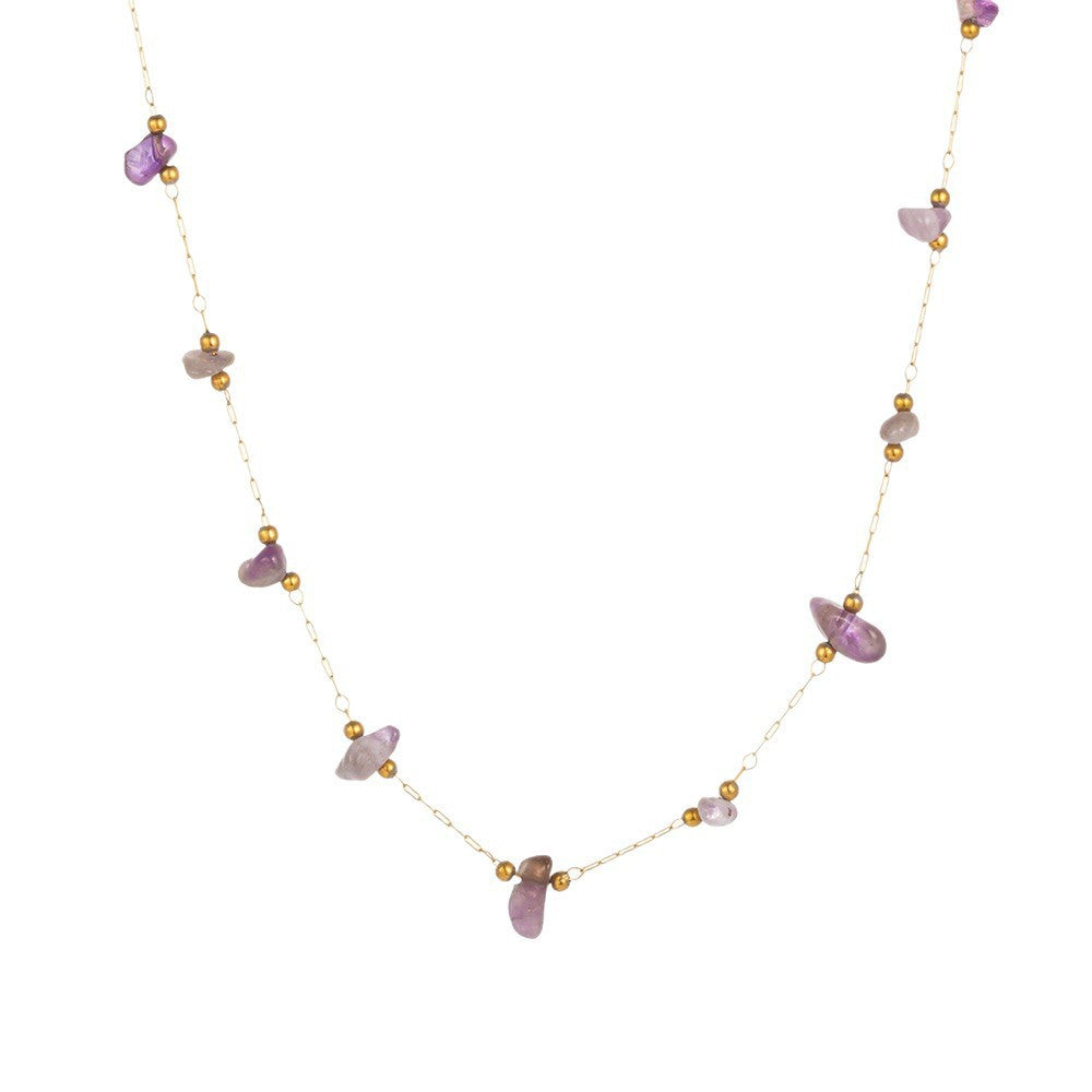 Sweet Elegant Geometric Titanium Steel Gold Plated Irregular Natural Stone Necklace and Bracelet Set for Women
