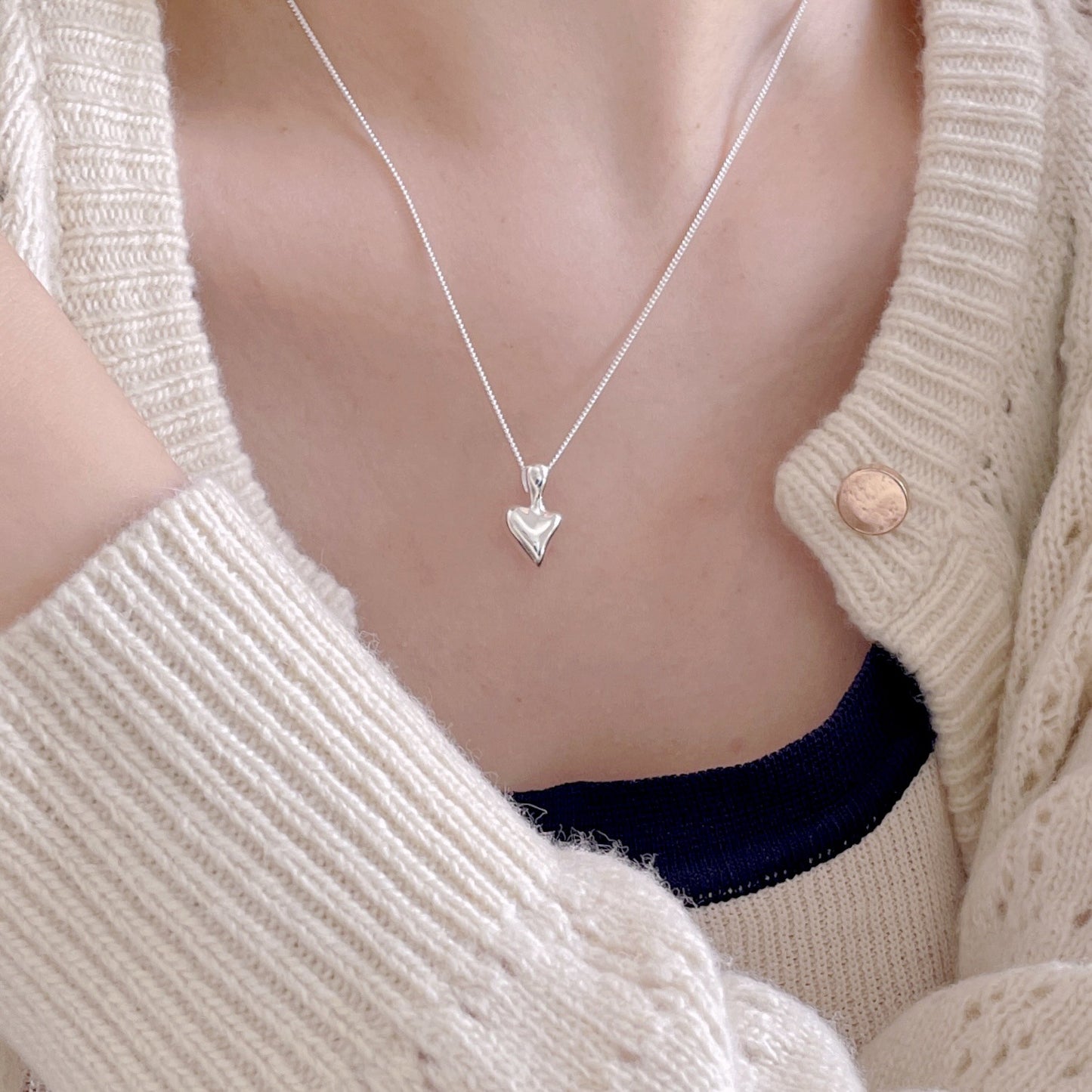 Minimalist Irregular Heart Pendant Necklace in 925 Sterling Silver with Gold Plating on Snake Chain for Women