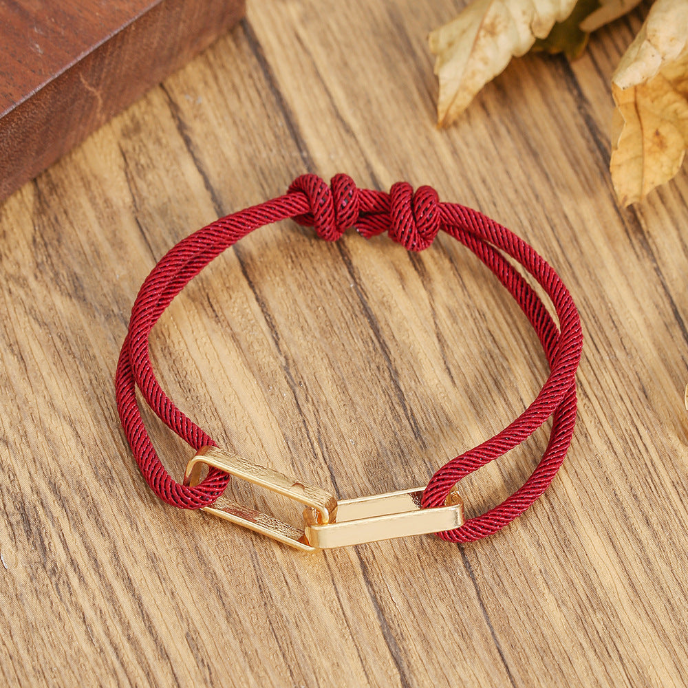 Hip-hop Mixed Materials Plated Adjustable Double Ring Braided Bracelet