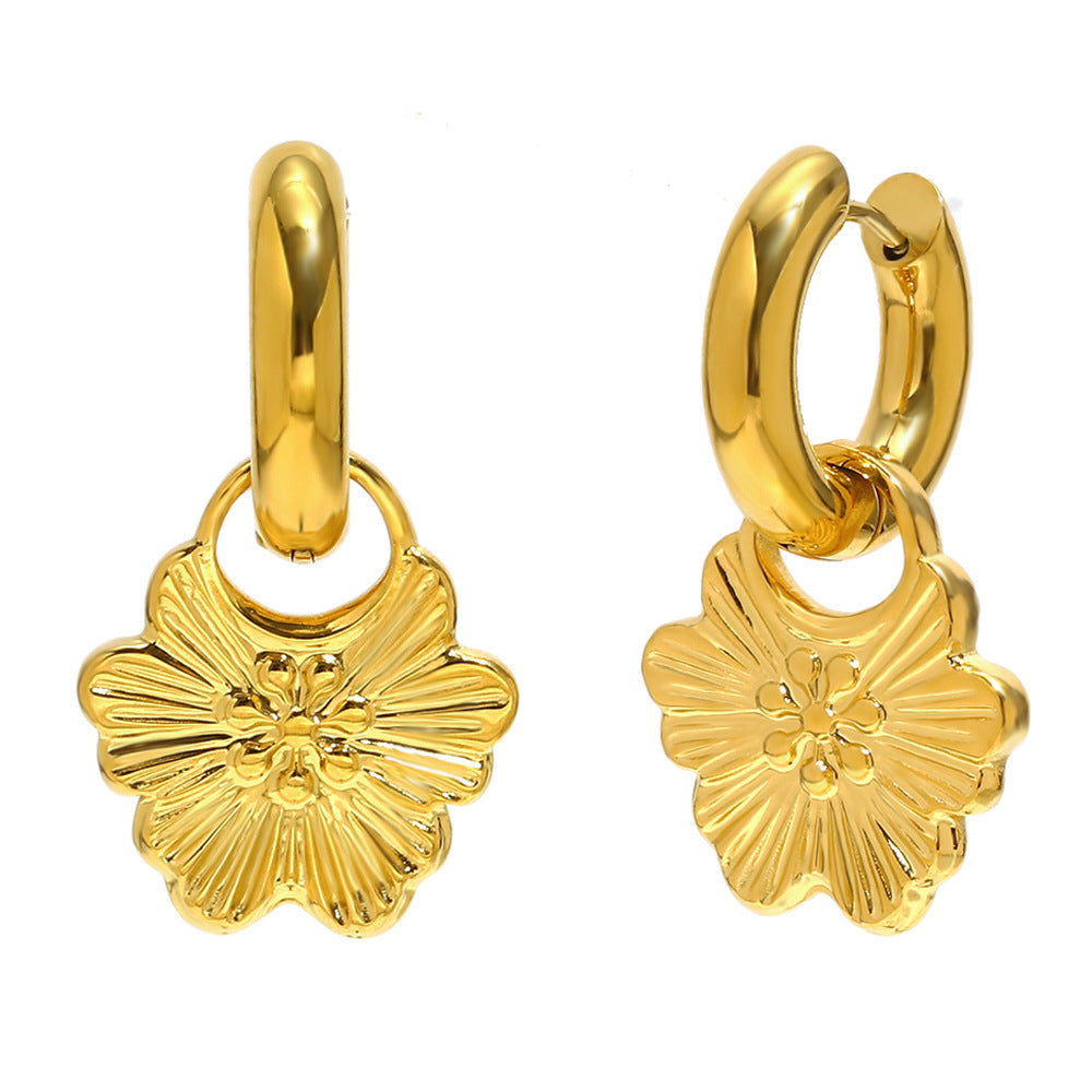 Vintage Lightweight 18K Gold Plated Stainless Steel Floral Geometric Drop Earrings for Women