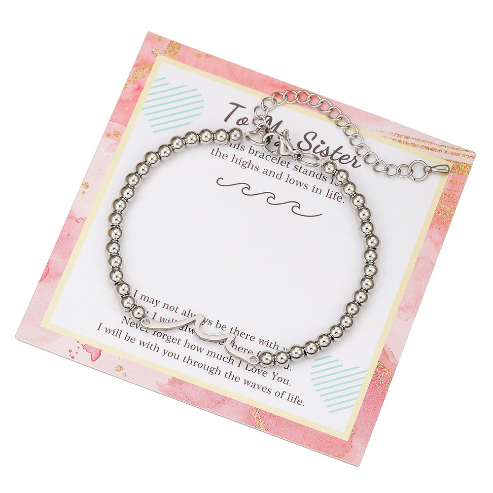 Round Stainless Steel Wave Pendant Bracelet with Acrylic Inlay and Lobster Clasp