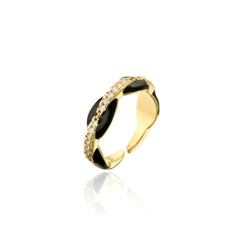 Elegant 18K Gold Plated Geometric Brass Ring with Colorful Drip Oil and Micro-inlaid Cubic Zirconia