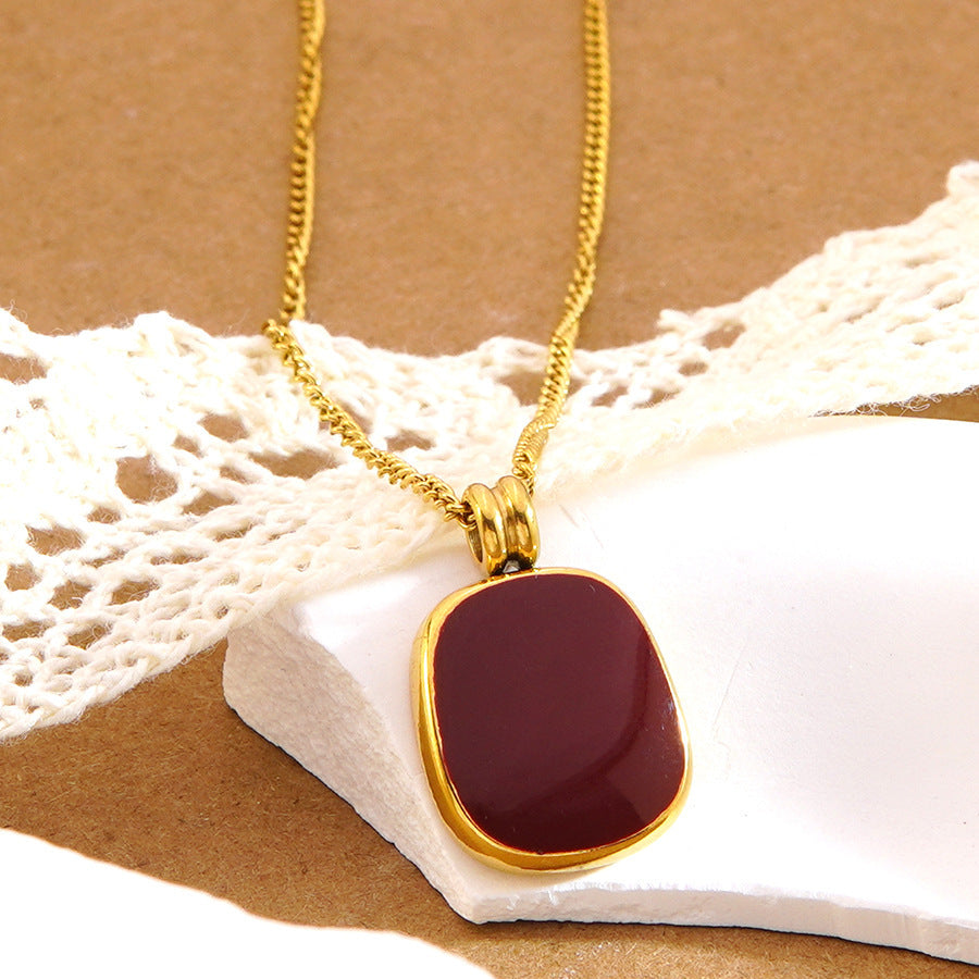 Sweet Minimalist 18K Gold Plated Square Drip Oil Stainless Steel Necklace and Earring Set for Women