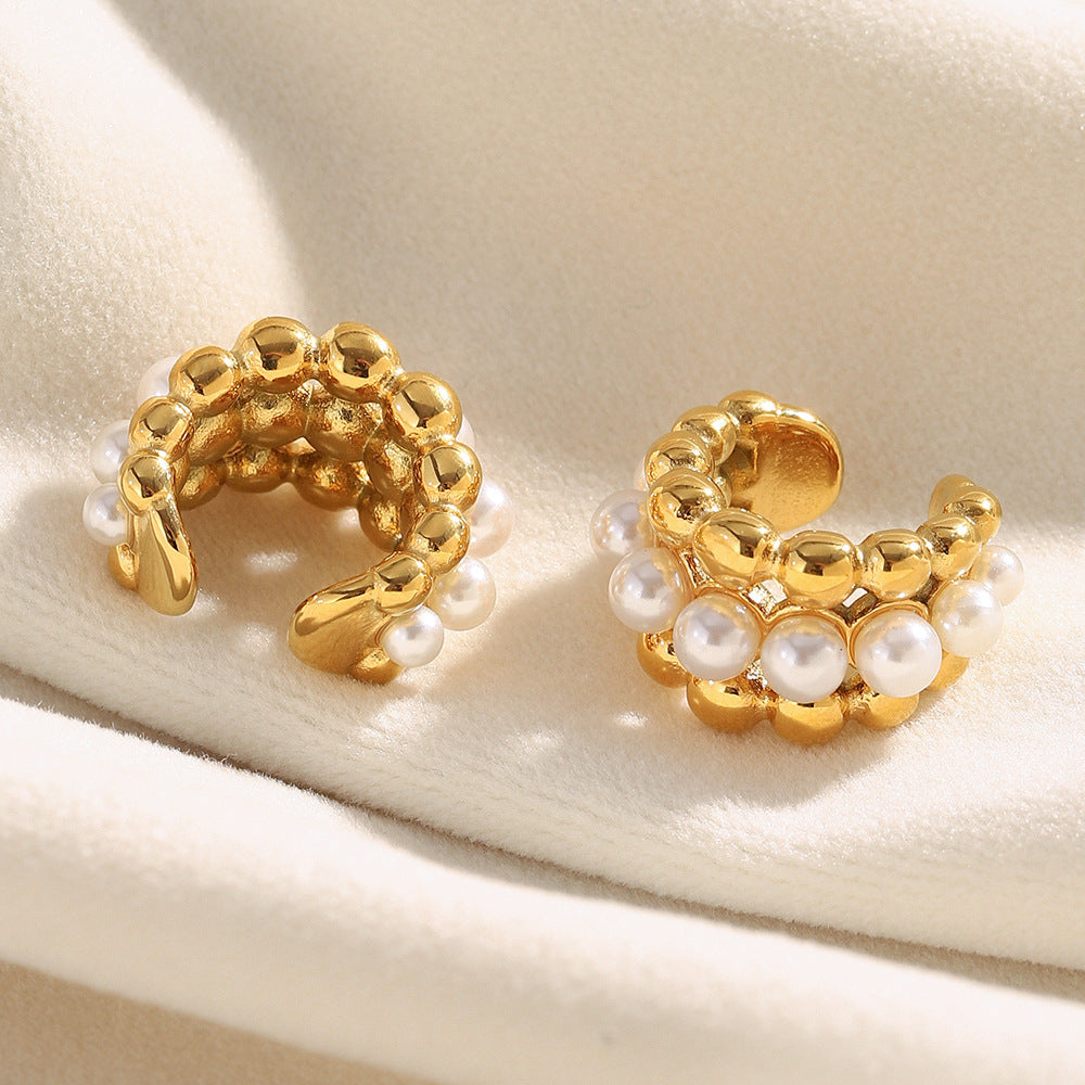 Orecchini a perno geometrici minimalisti in acciaio inossidabile con placcatura in oro 18K e perle finte per donna
