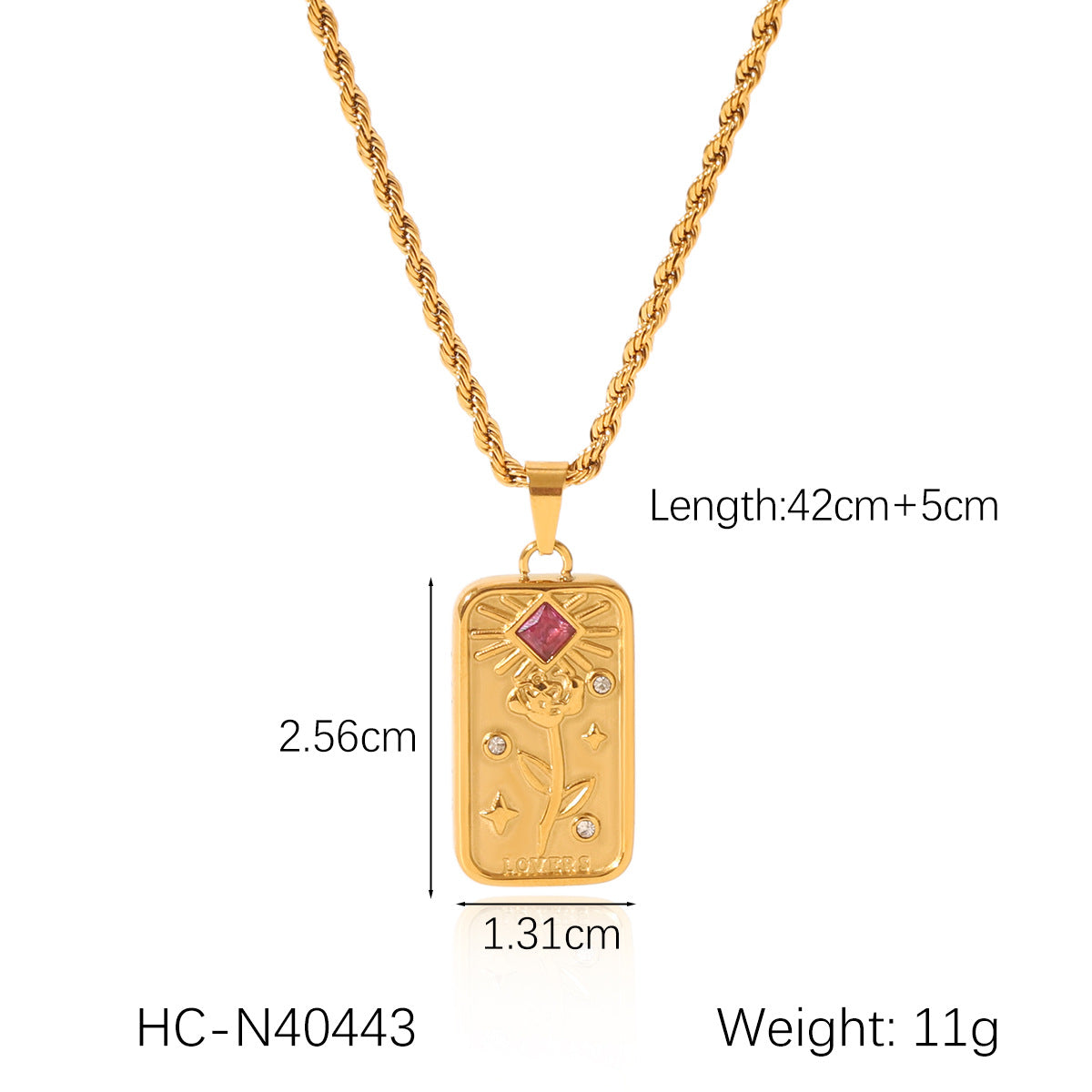Ins Style Floral and Geometric Eight-Pointed Star Rhinestone Inlaid Pendant Necklace in Titanium Steel with Twisted Chain