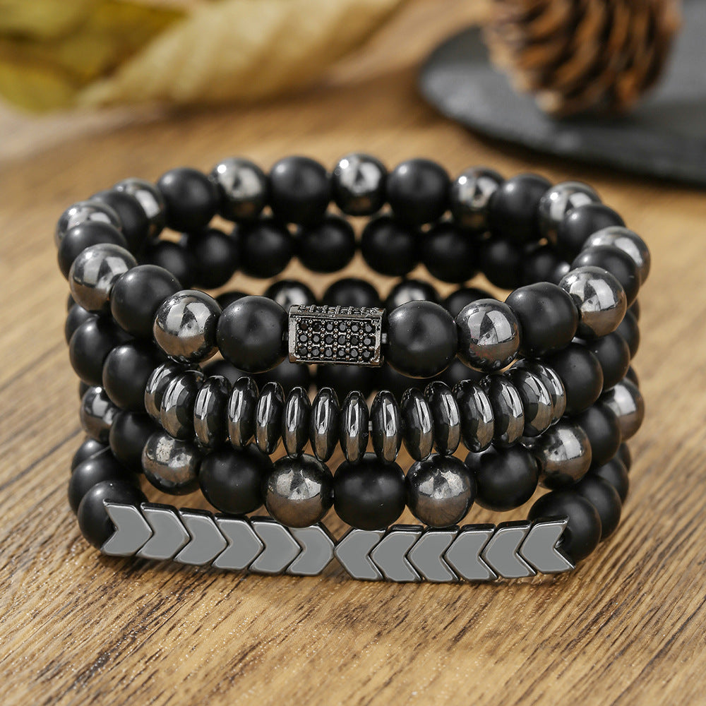 Handmade Geometric Round Hematite Beaded Bracelet Set for Unisex