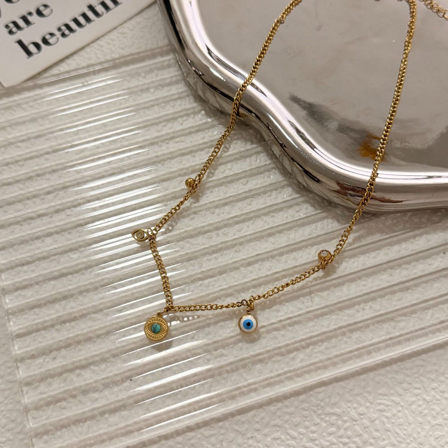 Gold Plated Titanium Steel Evil Eye Necklace Unisex