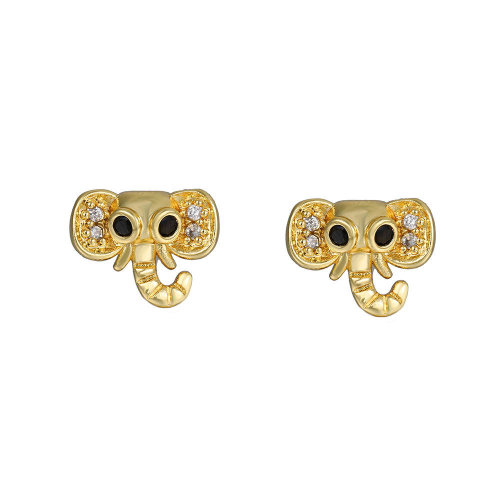 Vintage Sweet Butterfly Geometric Gold Plated Brass Stud Earrings with Cubic Zirconia