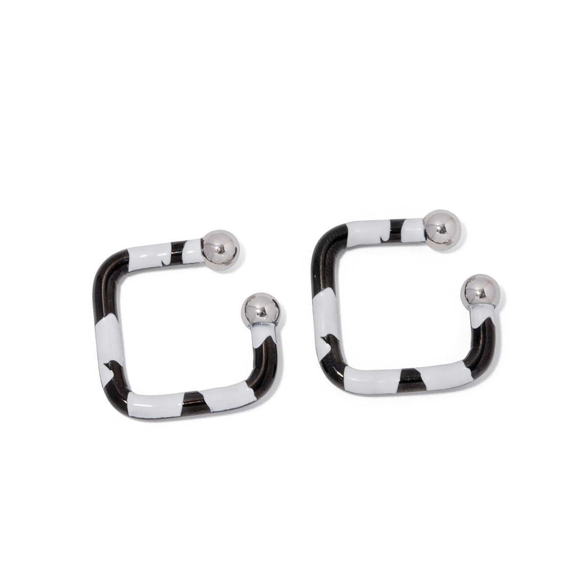 Minimalist Zebra-Print Enamel Stainless Steel Geometric Square Clip-On Earrings for Women