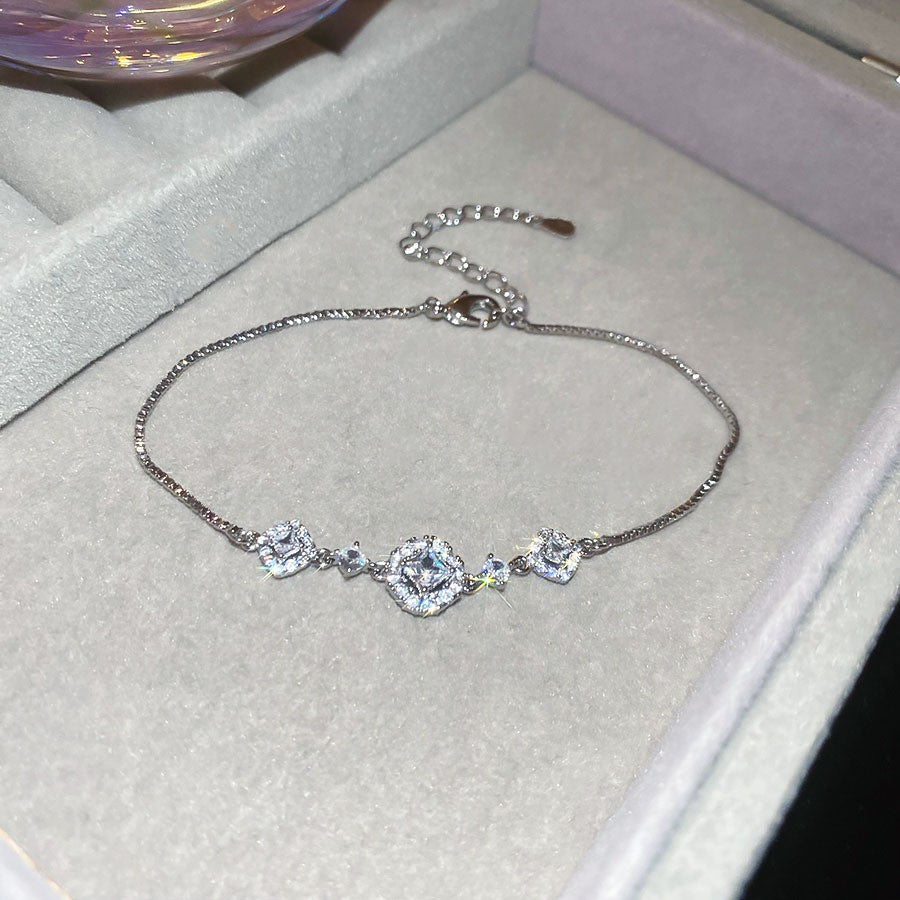 Elegant Geometric Floral Bracelet for Women in Plated Copper with Rhinestone Accents, Minimalist Office Style Hand Jewelry