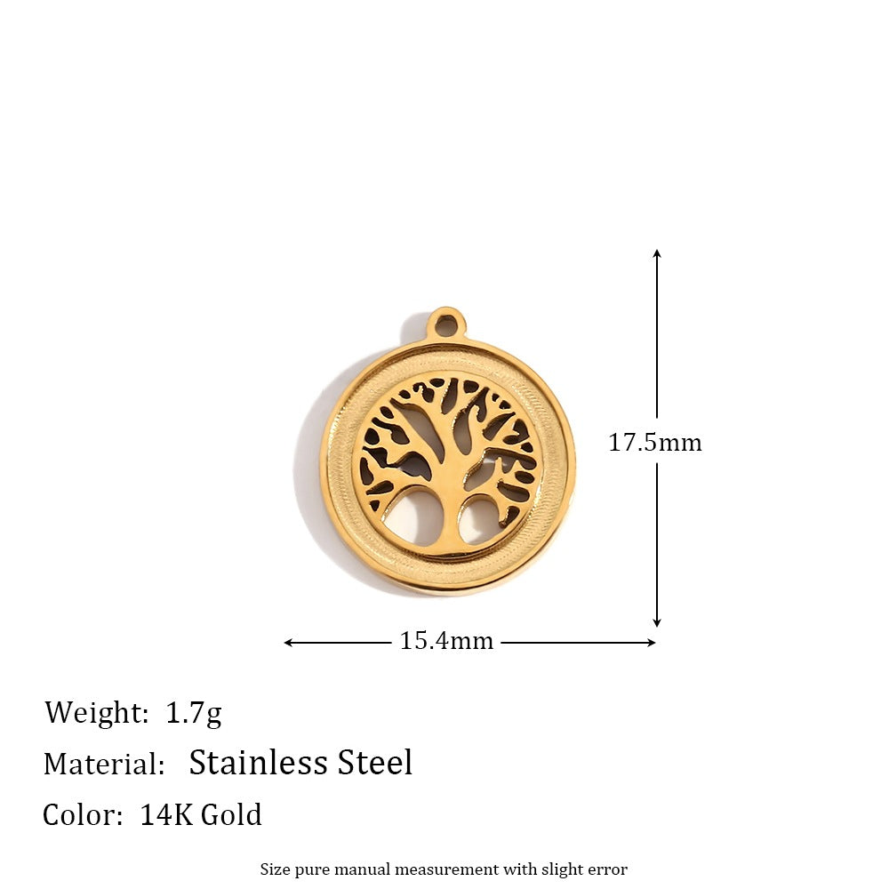 Minimalist Geometric Pendant with 14K Gold Plated Stainless Steel Round Heart Shape and Greek Key Pattern for DIY Jewelry Making