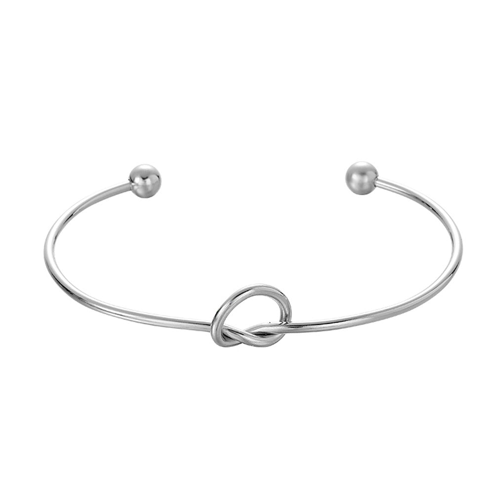 Minimalist Heart Knot Stainless Steel Open Cuff Bracelet for Women DIY Charm Bar