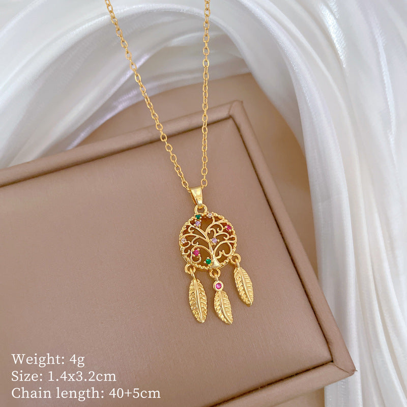 Luxury Sweet Geometric Rhinestone Pendant Necklace in Titanium Steel Chain for Unisex