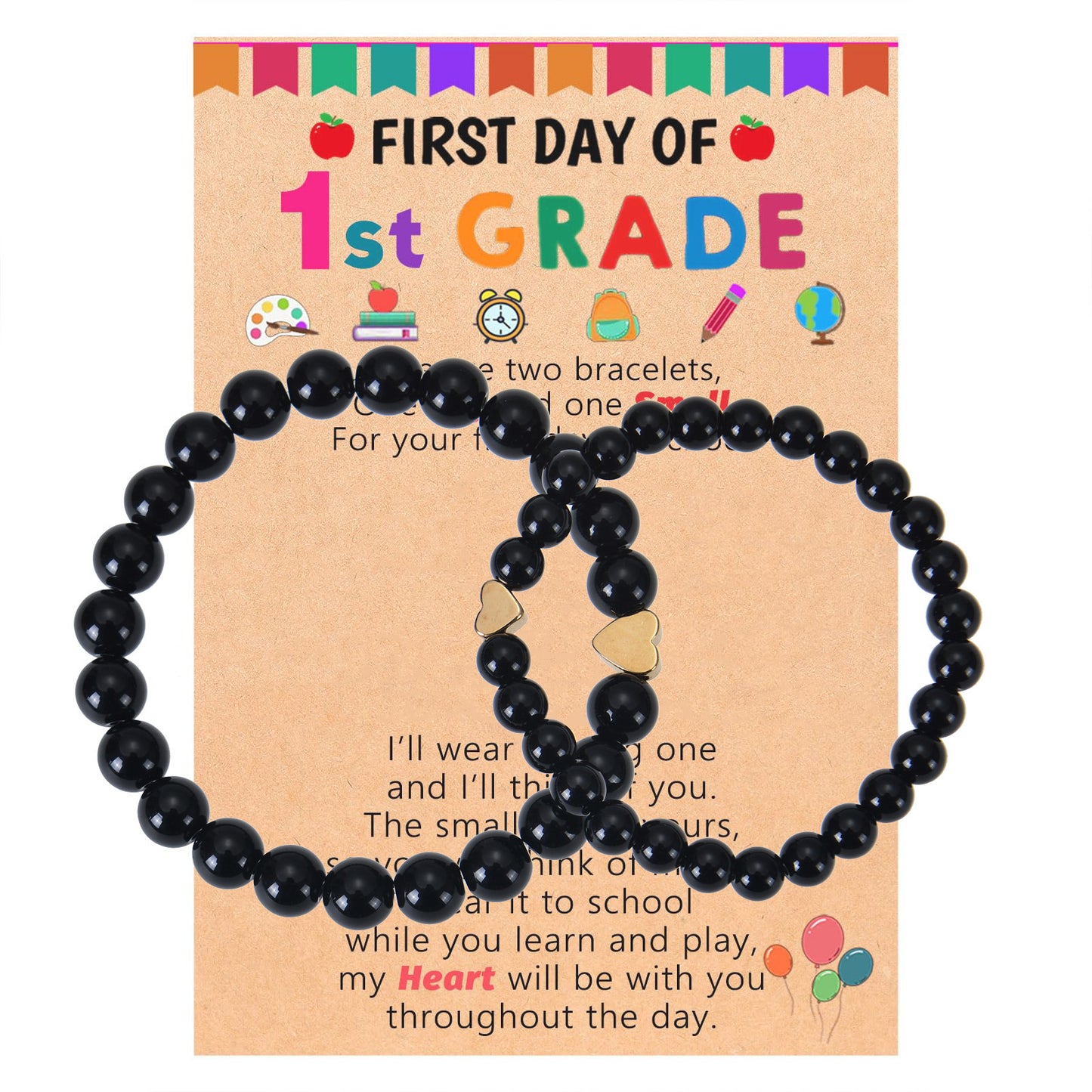 Natural Stone Crystal Amazonite Heart Round Bracelet Set with Grade Cards for Women Girls Back to School Gift