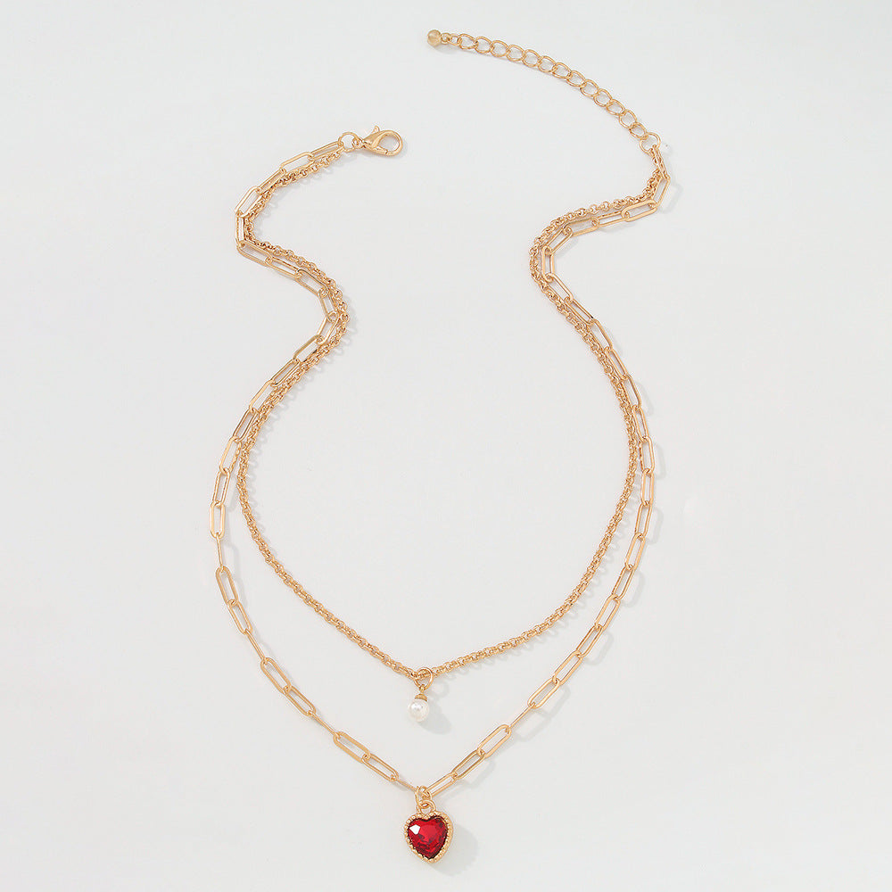 Collar de perlas geométrico minimalista con cadena de aleación chapada en oro para mujer, diseño de doble capa hasta la clavícula