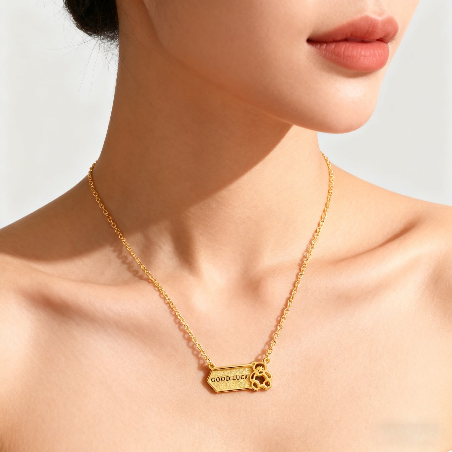 Hollow Bear Letter Titanium Steel Necklace