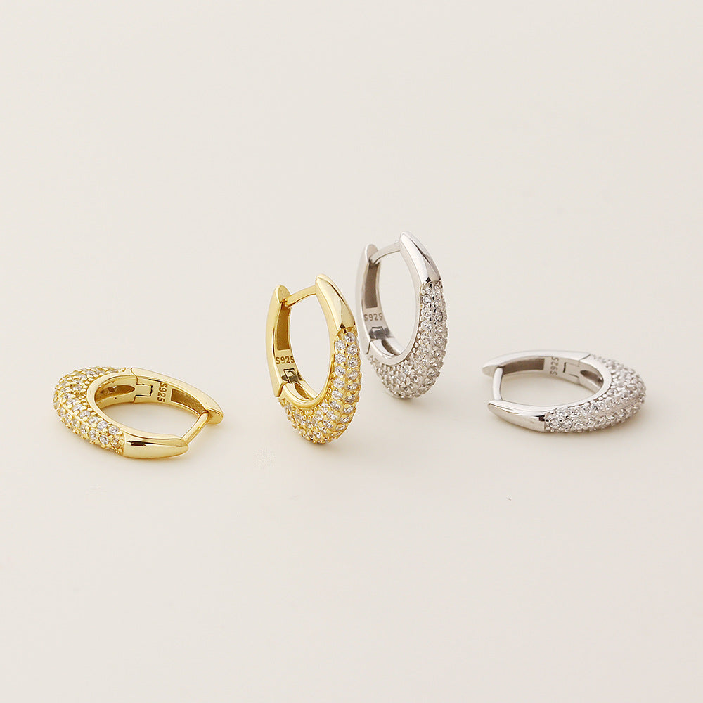 Pendientes de tuerca minimalistas geométricos de plata de ley S925 con pedrería completa para mujer