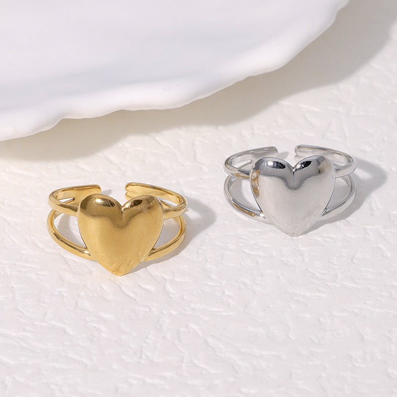 Anello minimalista a forma di cuore in acciaio inossidabile con placcatura in oro 18 carati, fascia aperta regolabile per donna