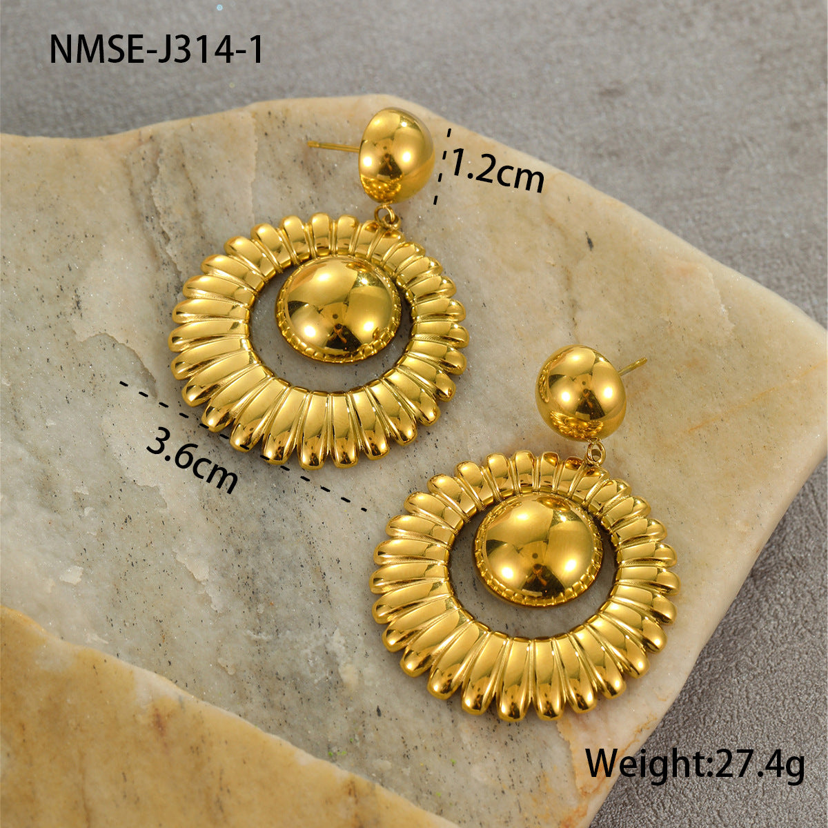 Orecchini geometrici in acciaio inossidabile stile francese vintage con placcatura in oro 18 carati e argento per donna