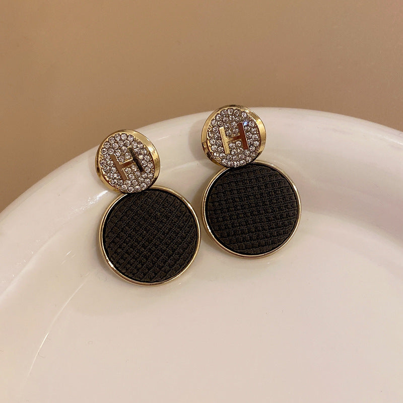 Pendientes de Ángel Retro Artísticos Ovalados con Incrustaciones de Pedrería para Mujer con Base de Cobre y Diseño Geométrico