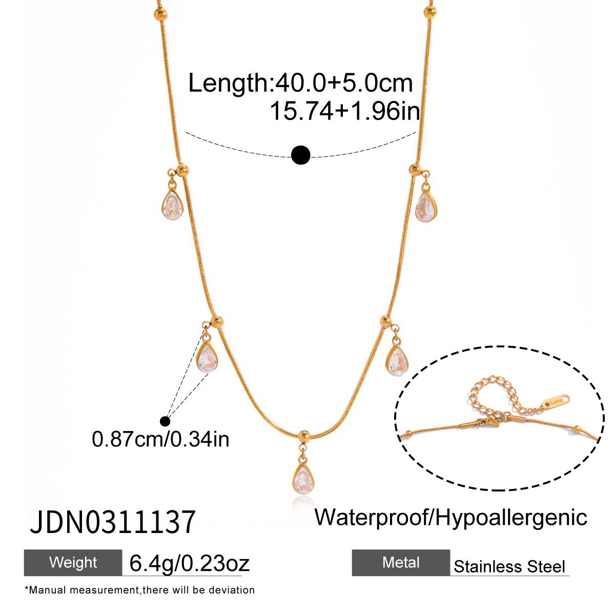 Minimalist Elegant Geometric Teardrop PVD Stainless Steel Cubic Zirconia Y-Chain Necklace for Women