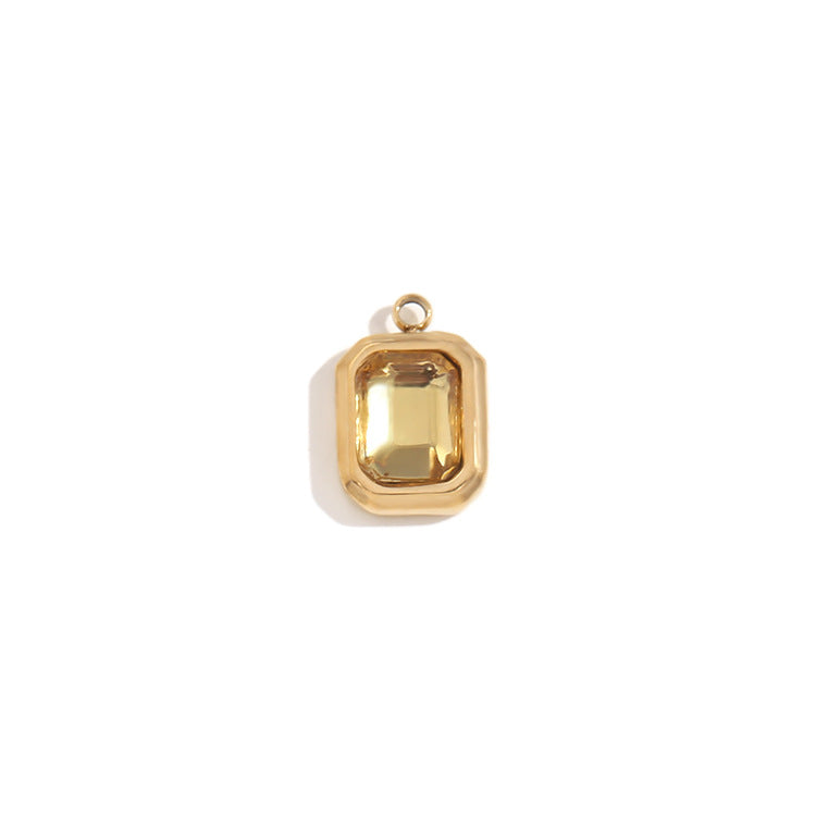 Minimalist Geometric Square Glass Pendant for Women Stainless Steel with 18K Gold Plating