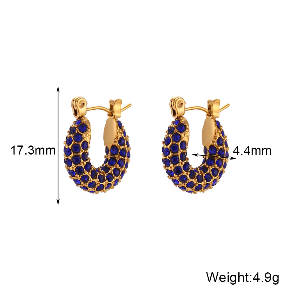 Orecchini a perno da donna minimalisti retrò geometrici in acciaio inossidabile placcato oro 18 carati con zirconi colorati