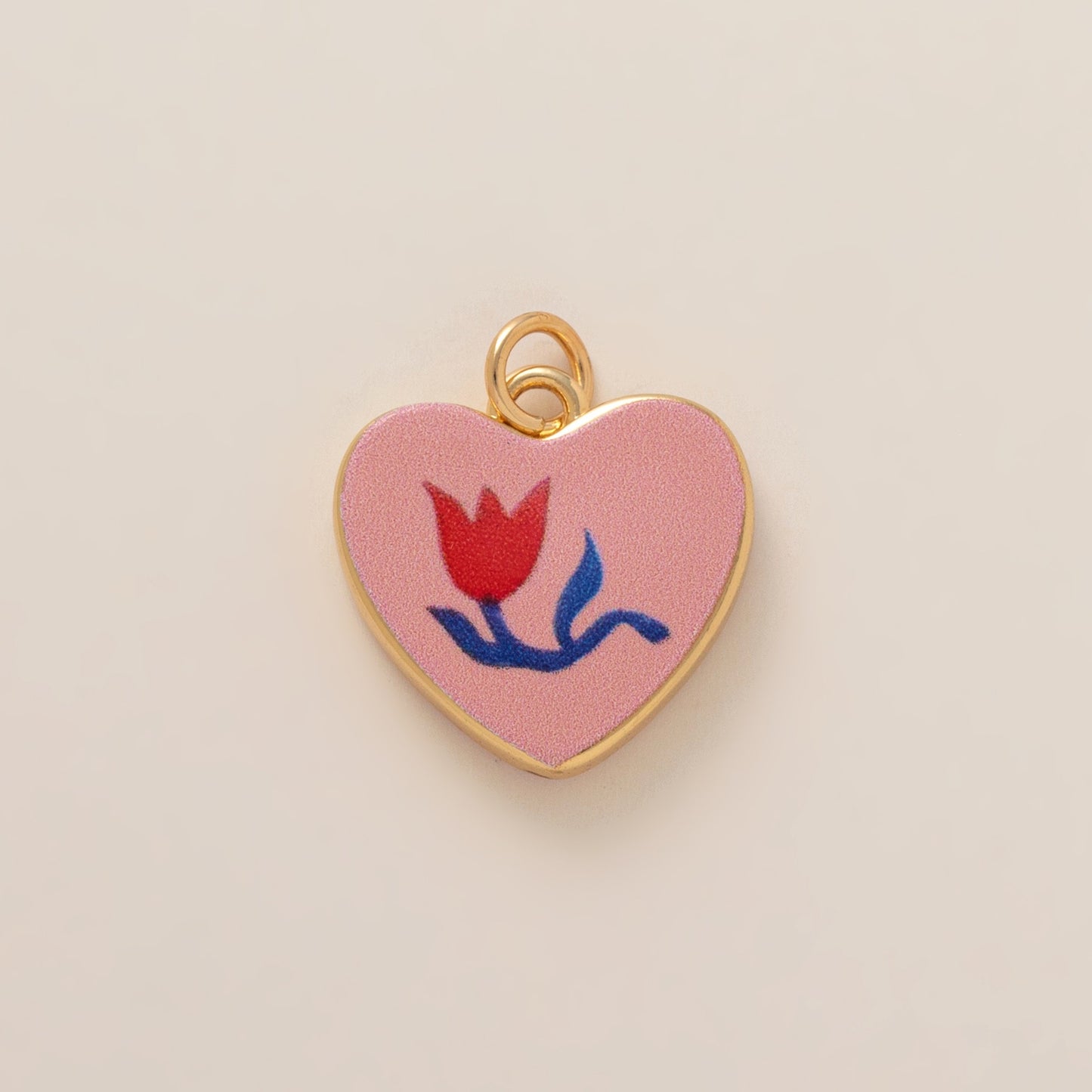 Sweet Vintage Heart Strawberry and Tulip Enamel Brass Shoe Charm