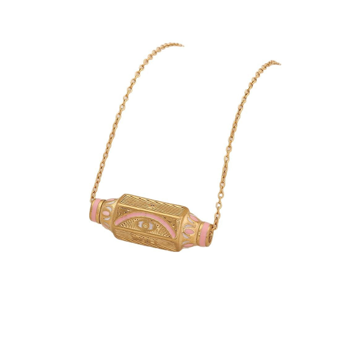 Collana con ciondolo esagonale geometrico a forma di occhio di Fatima in acciaio inossidabile da donna