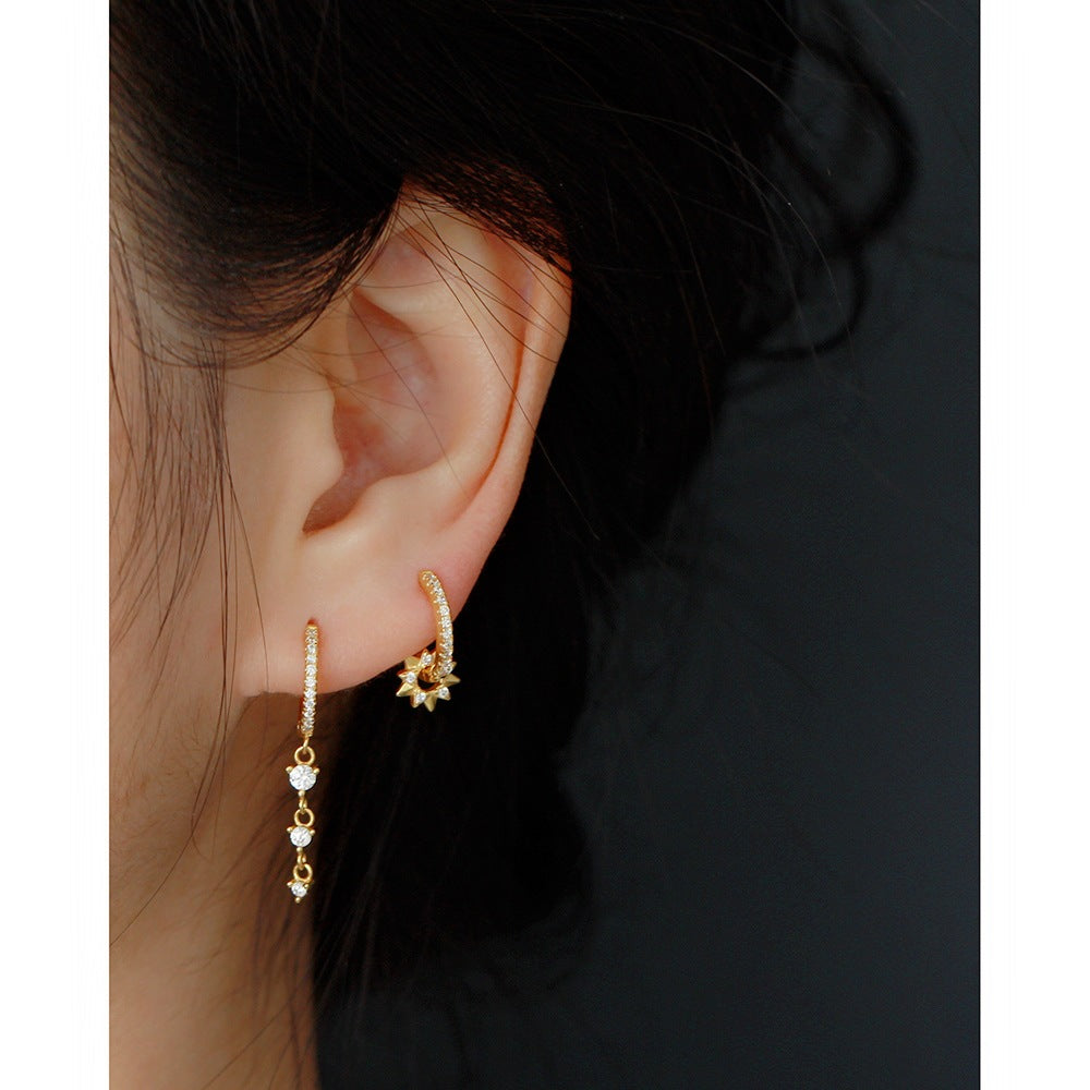 Orecchini pendenti vintage minimalisti in argento sterling 925 con intarsio di strass rotondi geometrici