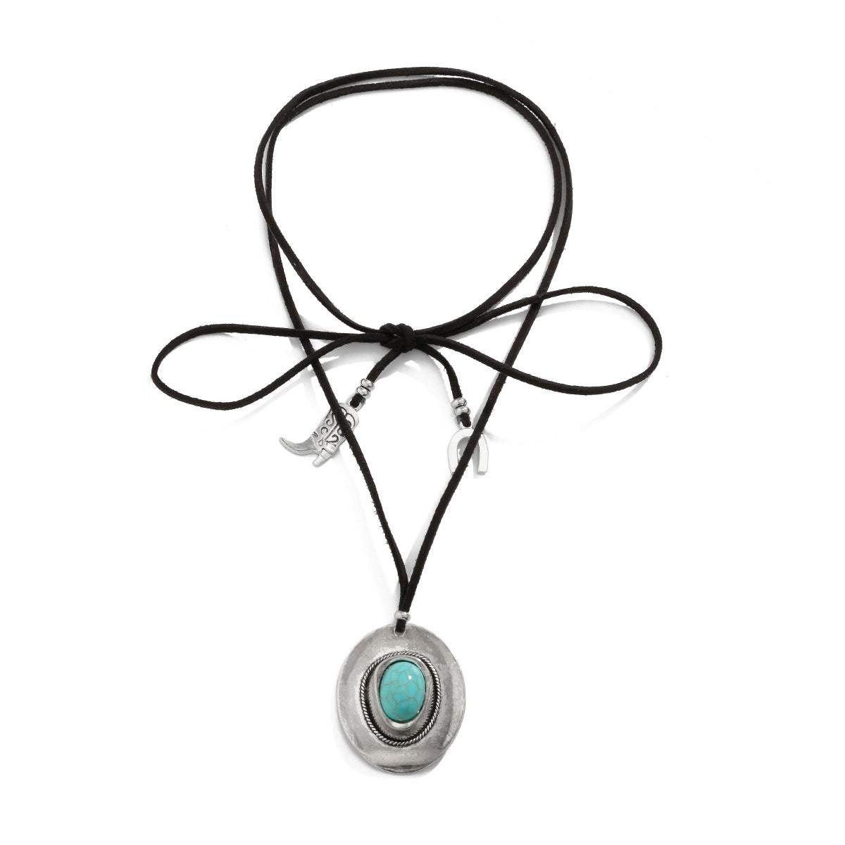 Collana Girocollo Bohemien Vintage Turchese con Pendente Geometrico e Nappe per Donne