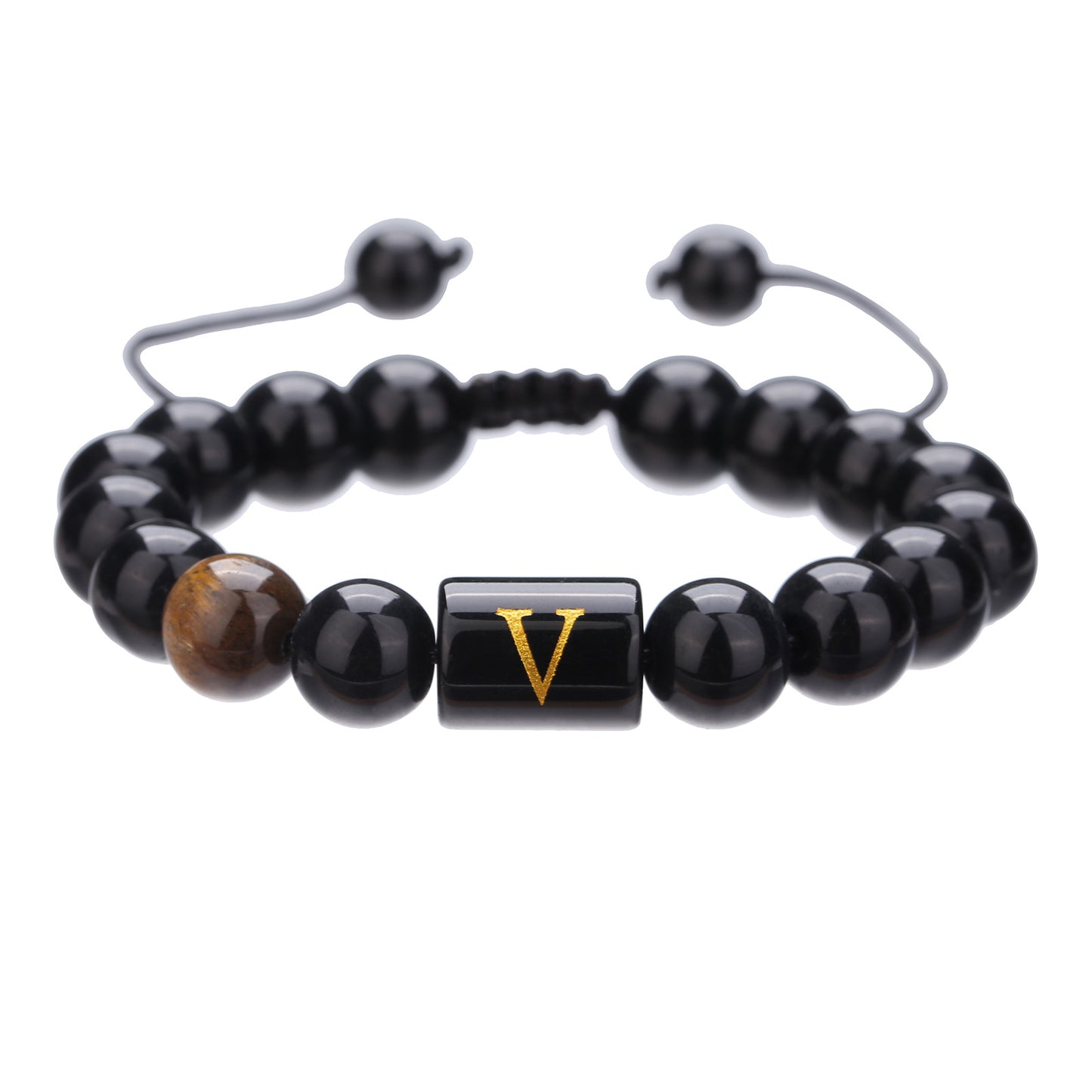 10mm Round Agate Beaded Bracelet with Alphabet Letters Adjustable Unisex