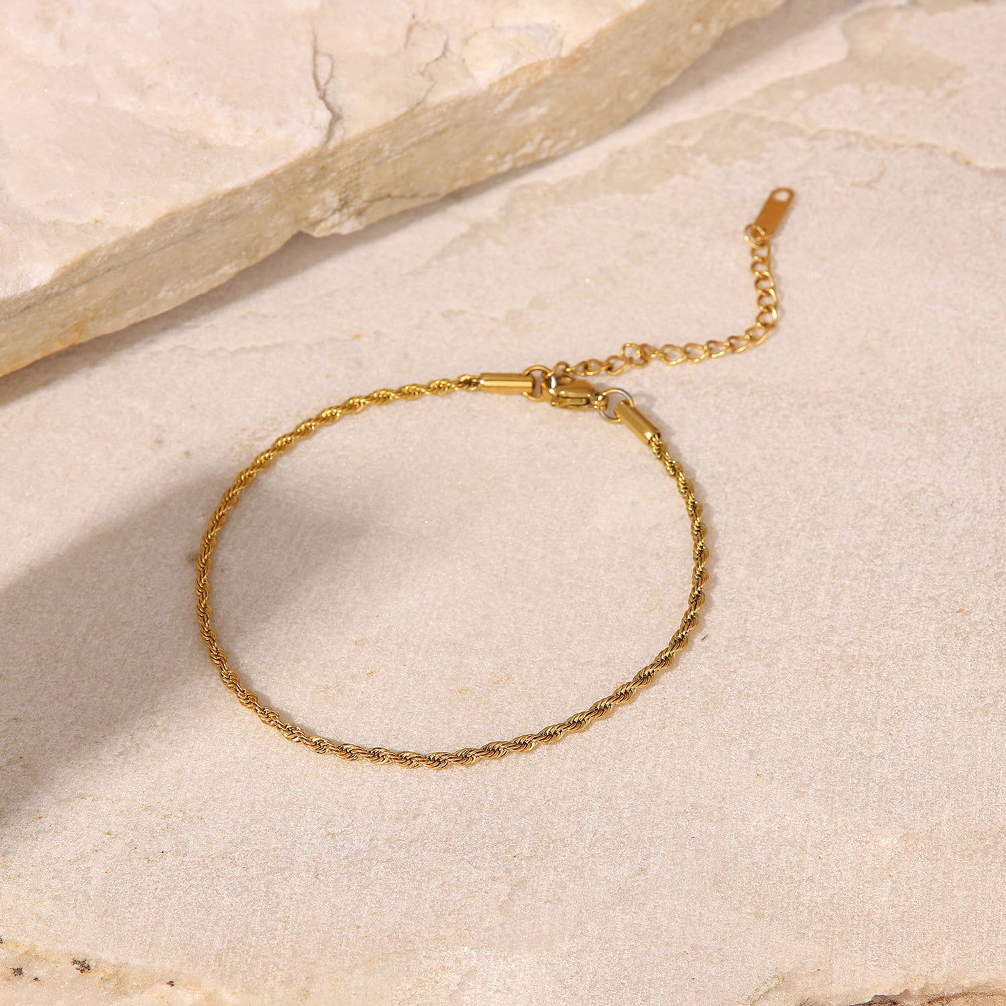 Minimalist Geometric Titanium Steel Anklet with Gold-Tone Twisted Chain for Women