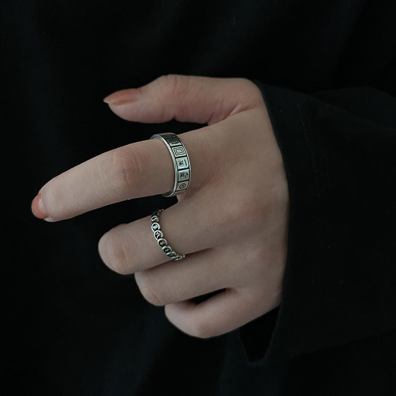 Anello da donna regolabile stile vintage con geometria Mahjong in ottone con finitura anticata