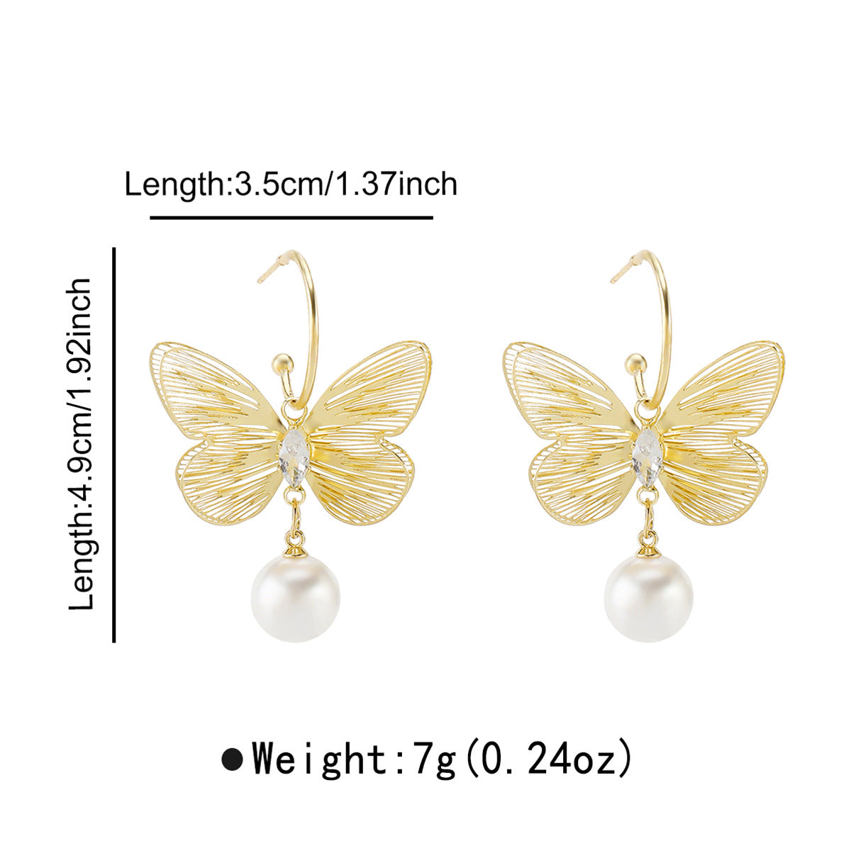 Orecchini a perla eleganti a forma di farfalla da donna con finitura in metallo placcato, gioielli di moda dallo stile lussuoso e leggero
