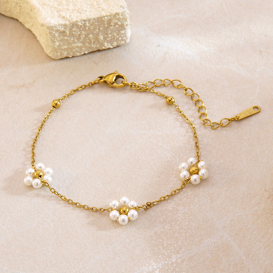 Sweet Floral Plated Stainless Steel Bracelet for Women