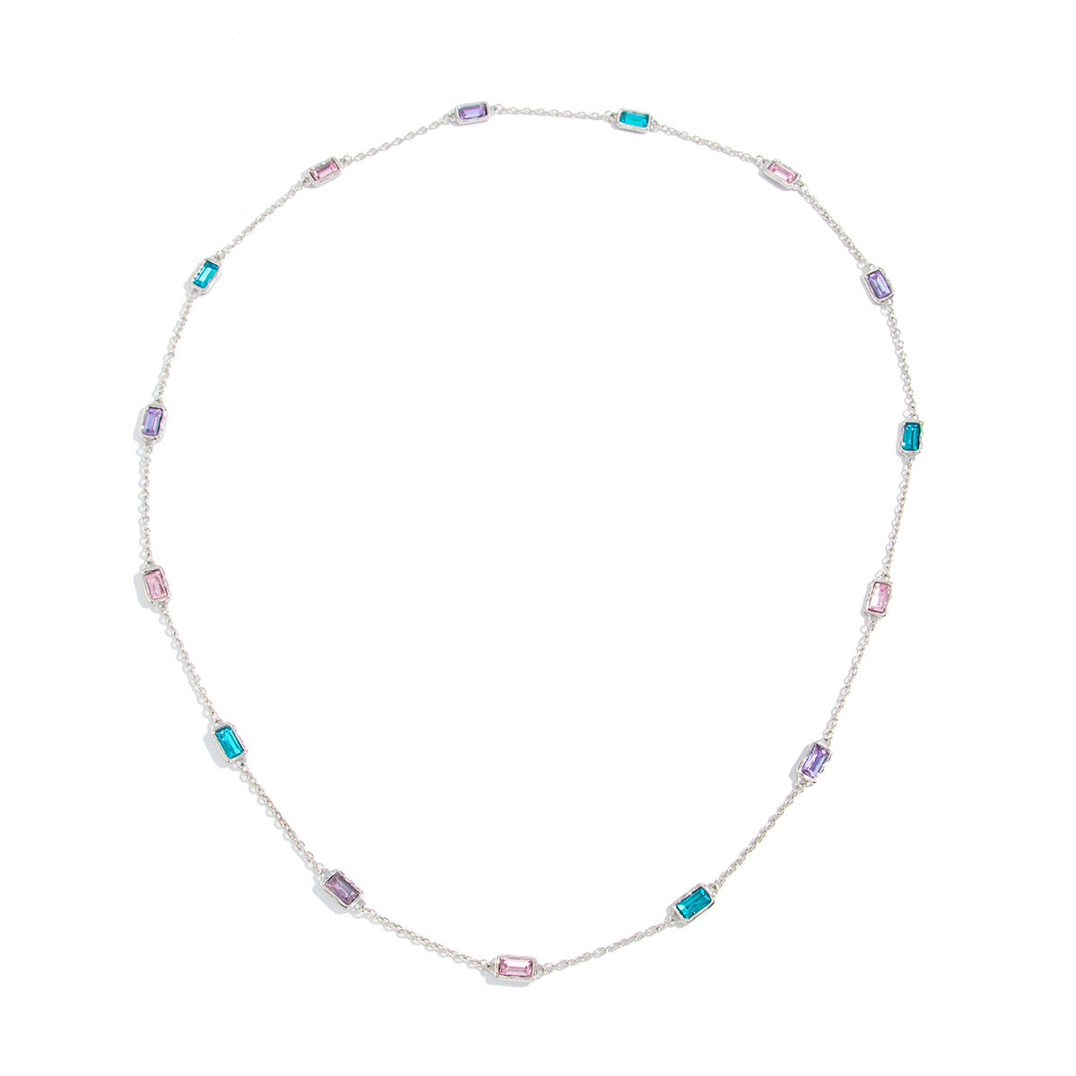 Minimalist Geometric Square Cross Alloy Plated Necklace with Colorful Rhinestones for Women