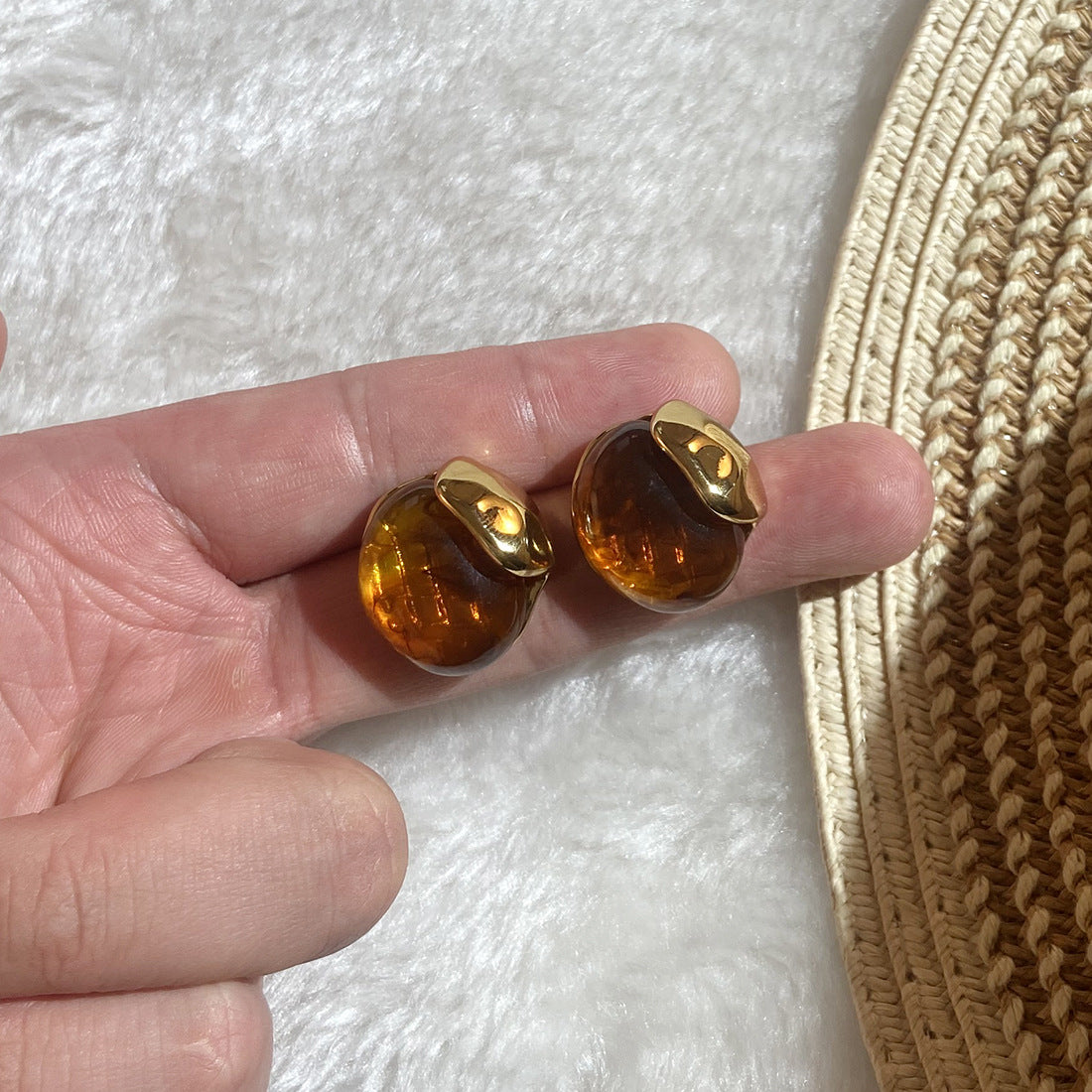 Fashionable Geometric Oval Resin Earrings in Stainless Steel with Plated Finish for Women