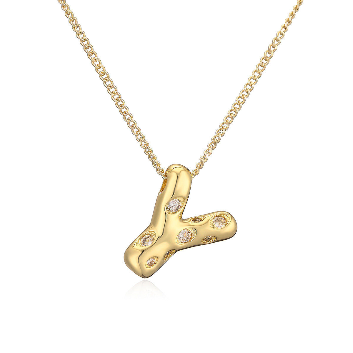 Collana da donna con ciondolo a lettera geometrico minimalista in ottone con placcatura in oro e intarsi in zircone