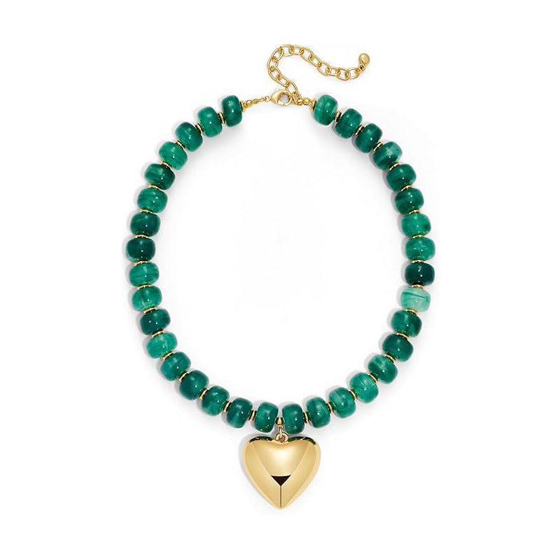 Luxury Heart Resin Pendant Acrylic Bead Necklace for Women