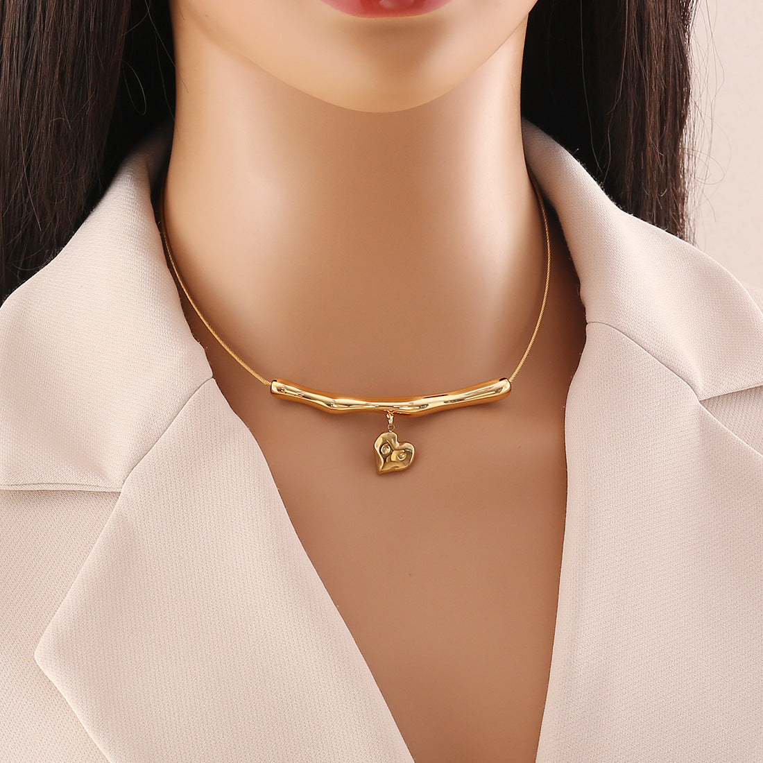 Irregular Textured Stainless Steel Geometric Pendant Necklace for Women with Plated Finish