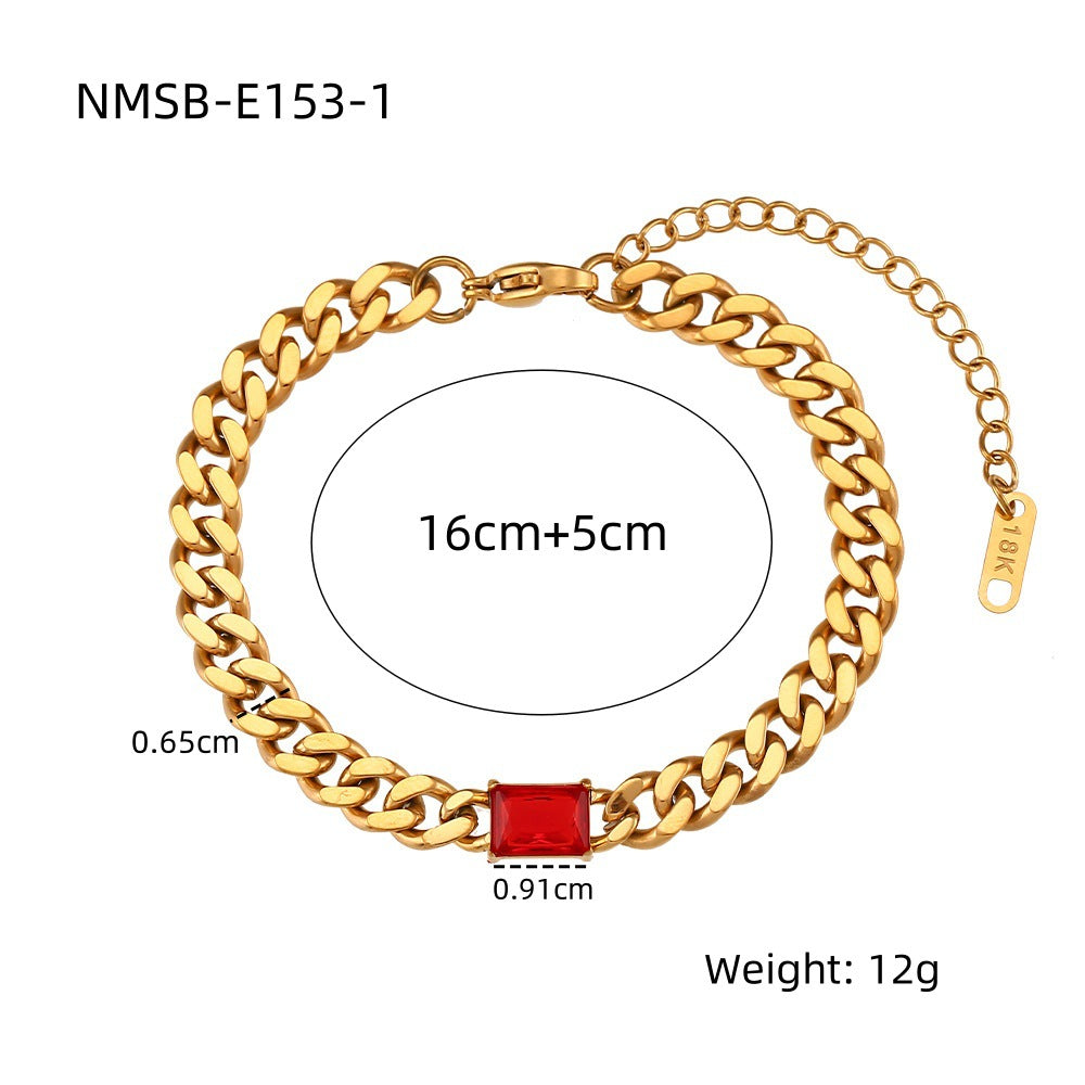 Fashionable Geometric Titanium Steel Bracelet for Women with Gold Plating and Rhinestone Inlay, Minimalist and Versatile Design