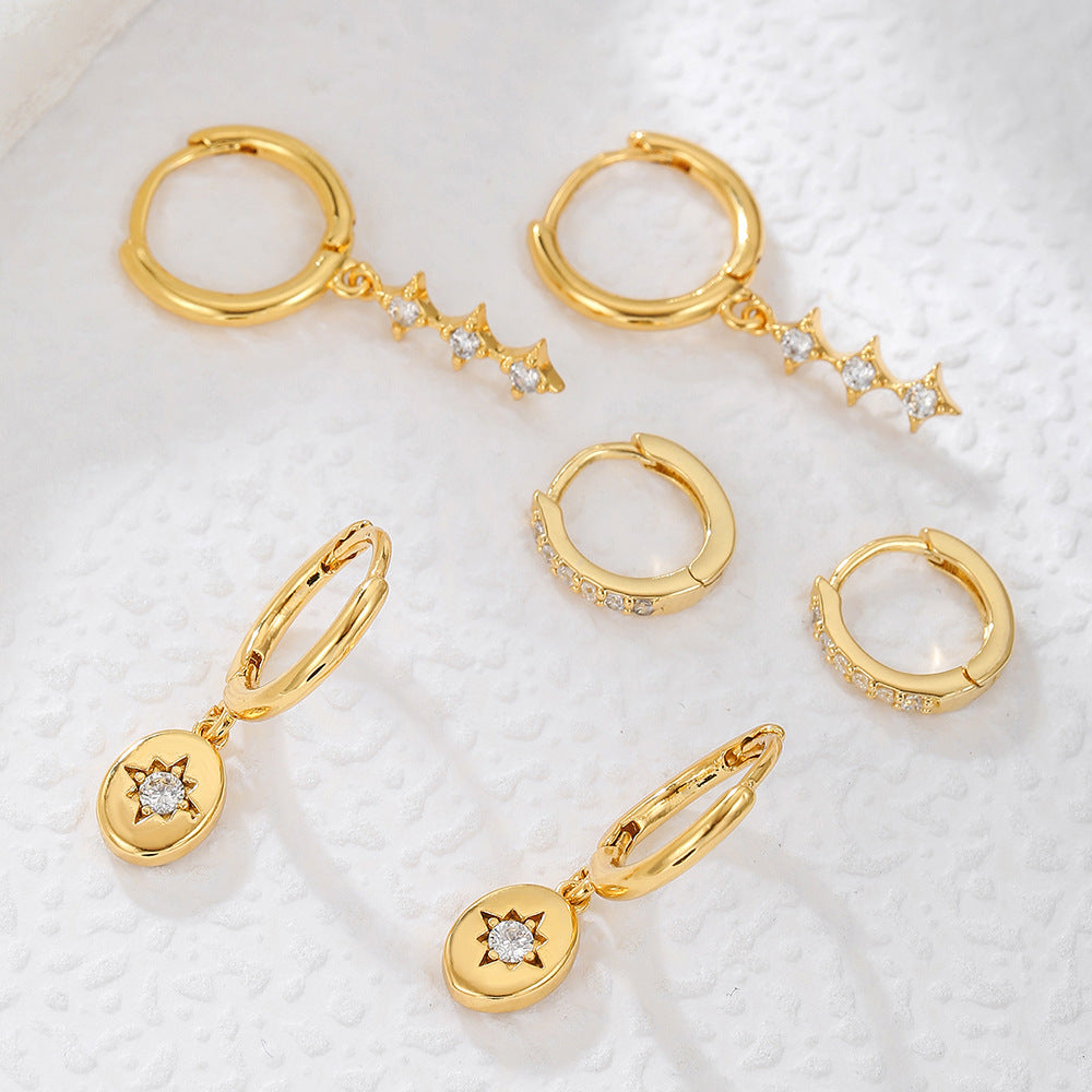 Geometric Round Brass Plated Earrings with Cubic Zirconia